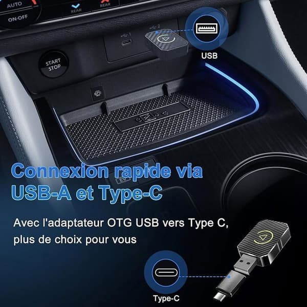 Trådlös CarPlay-adapter - ANNORLUNDA - Kompatibel med iOS/Android - Bluetooth 5.0 - USB-C/Typ-C - Bilar 2016+