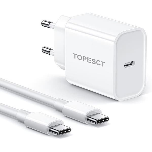 USB-C oplader 20W - ANDERLEDES - iPhone 15/16 - Hurtig opladning - Kabel 1M - Strømadapter