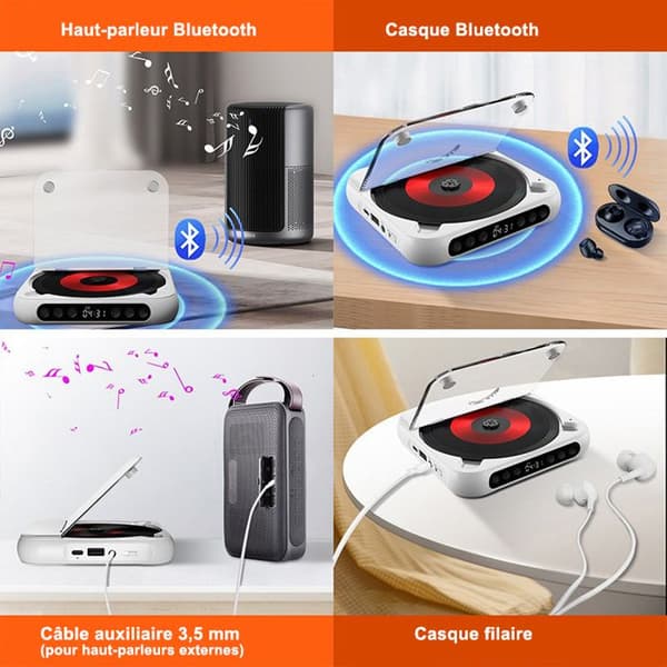 Bluetooth CD-afspiller - BYTELIKE - Mini Portable - Lilla - Bluetooth 5.3 - Batteri 2000 mAh - Højttaler 2W