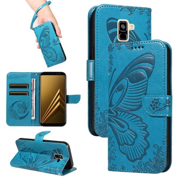 Coque - ANDERLEDES - Samsung Galaxy A6 (2018) - PU Læder - Ståfunktion - Blå