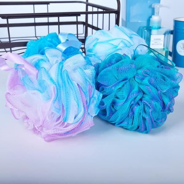 Badsvamp - 4-pack luffa 75 g - Blå - Mjuk exfolierande - Lång rem