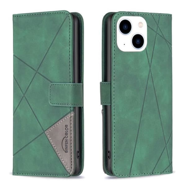 iPhone 15 Cover - ANDERLEDES - Pungetui - Grøn - PU Læder - Stødabsorberende