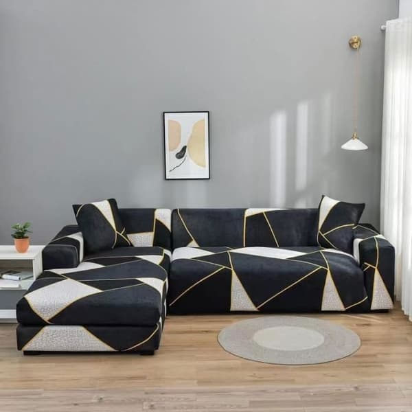 Sofföverdrag - CUNEARY - 3-sits + 2-sits - Utsträckbar - Svart - Samtida design