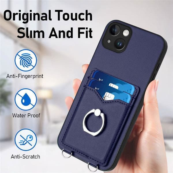 Mobilskal - ANNORLUNDA - iPhone 15 Plus / 14+ - Stötsäker - Ringstöd - Kortfack