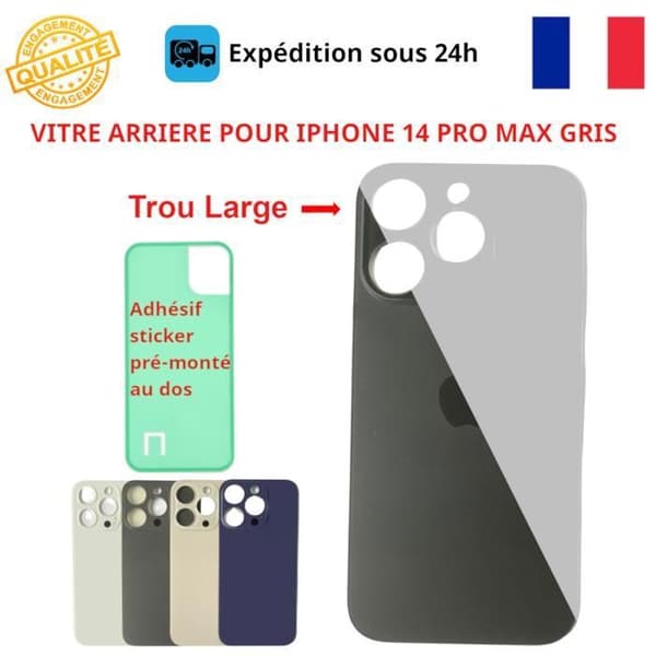 BAGGLAS TILBEHØR TIL IPHONE 14 PRO MAX GRÅ KLÆBEMATERIALE STORT HUL RESERVEDELE TIL TELEFON