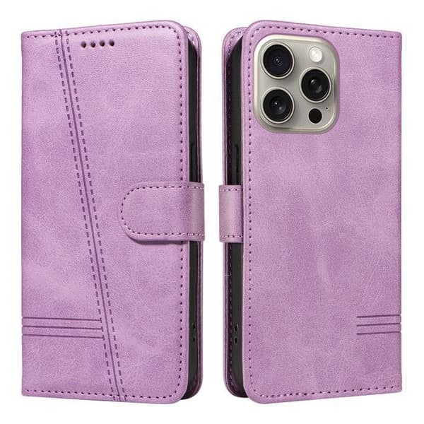 Plånboksfodral - ANNORLUNDA - iPhone 15 Pro Max - PU-läder - Lila - Stötsäker med stöd