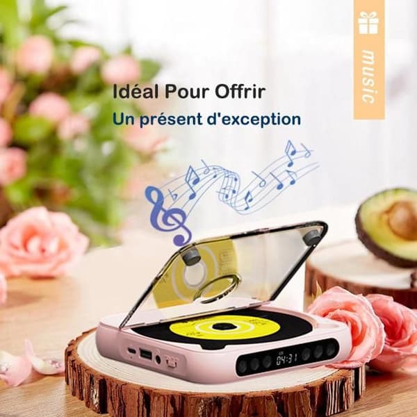 CD-spelare - BYTELIKE - Ultrafin & Lätt - Bluetooth 5.3 - Batteri 2000mAh - Rosa
