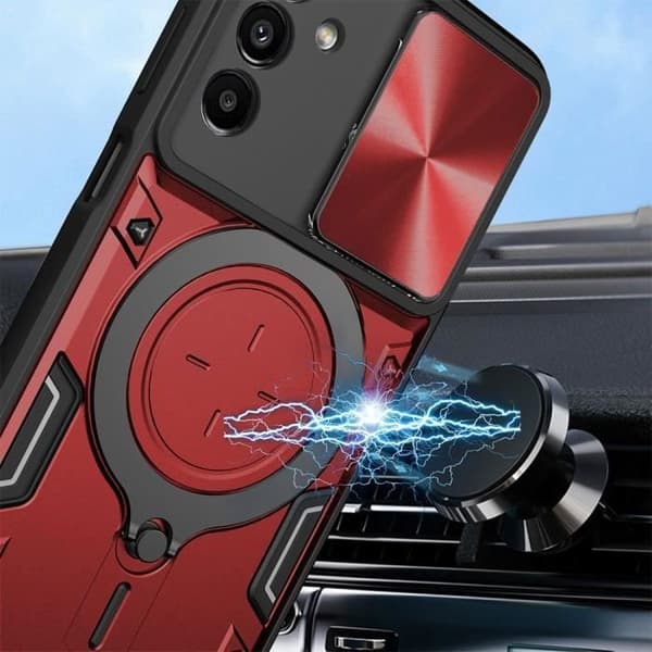 Mobilskal - ANNORLUNDA - Galaxy A16 - Stötsäker - Magnetiskt Stöd - Röd