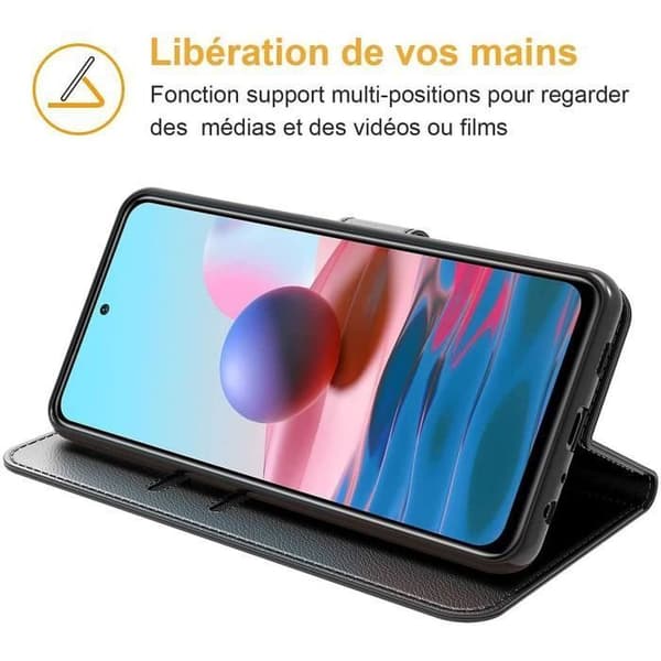 Telefoncover - ANDERLEDES - Redmi Note 10/10S - Sort - Læderlook - 360° Beskyttelse