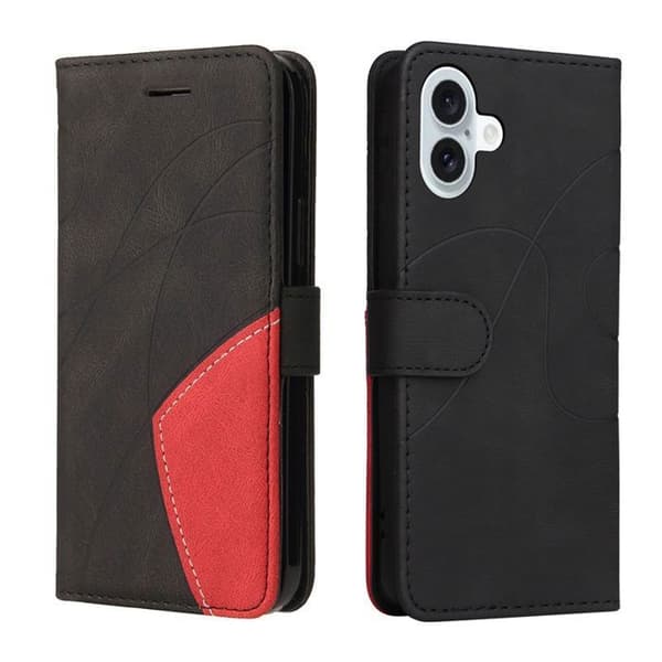 Etui Pung - ANDERLEDES - iPhone 16 Plus - PU Læder - Magnetlukning - Sort/Rød