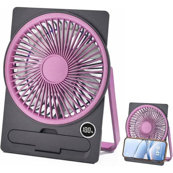 Bordventilator - Mini sammenfoldelig USB - 5 hastigheder - Batteri 1800 mAh - LED-display