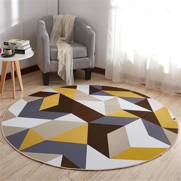 Rund matta - MARQUEUNE - 160 cm - Polyester - Halkskydd - Geometriskt mönster