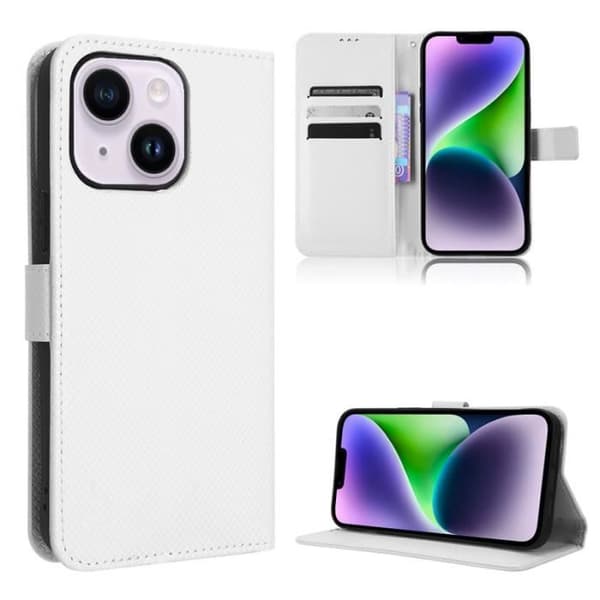 Mobilskal - ANNORLUNDA - iPhone 14 Plus - Syntetiskt läder - Stötsäker - Vit