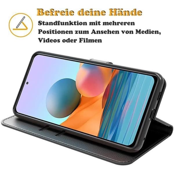 Coque - ANNAT - Xiaomi Redmi Note 10 Pro/Max - Polyuretanläder - Magnetisk stängning - Svart