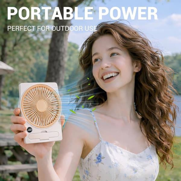 Bordventilator - Mini sammenfoldelig - Batteri 1800 mAh - 5 hastigheder - LED-display