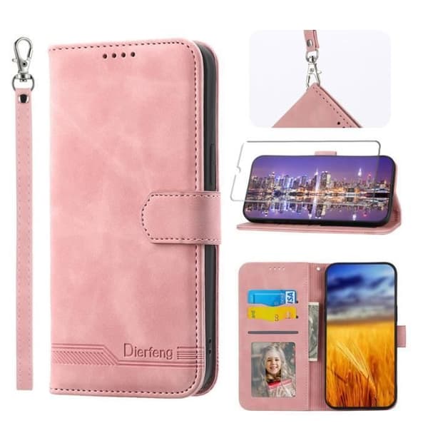 PU-läderfodral - ANNORLUNDA - Samsung Galaxy A52/A52S - Stötsäker - Magnetisk - Rosa