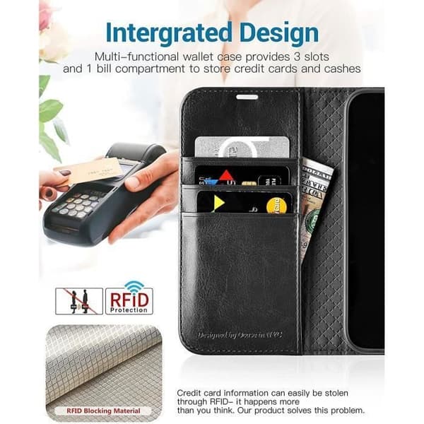 Telefoncover - MASSILIA TECH - IPHONE 14 Plus - Syntetisk læder Sort - 3 kortpladser - Semi-stift