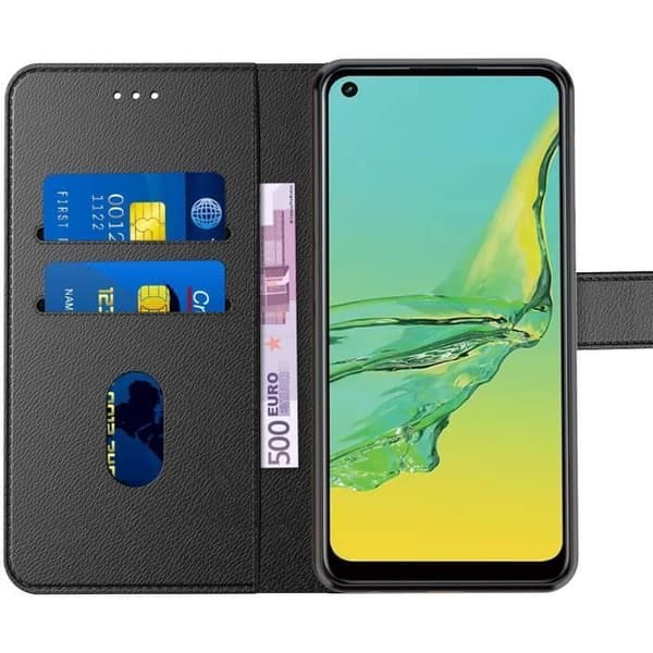 Mobilskal - ANNORLUNDA - Oppo A53/A53S 2020 - Läder med mikrofiberfoder - Svart - Multifunktionell