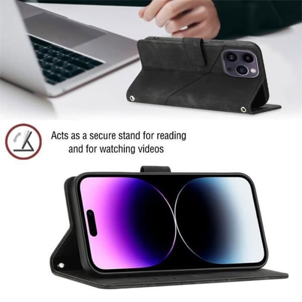 Pungetui - ANDERLEDES - iPhone 15 PRO - PU-læder - Stødabsorberende TPU - Sort