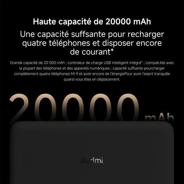XIAOMI - Redmi Fast Charge bærbart batteri - 20000 mAh - Sort