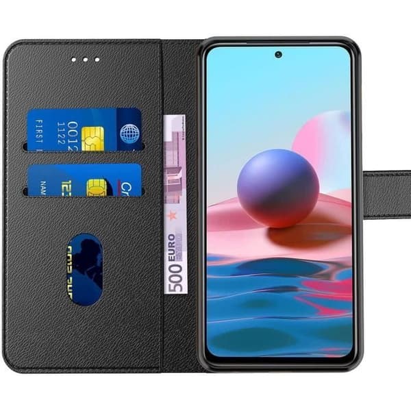 Telefoncover - ANDERLEDES - Redmi Note 10/10S - Sort - Læderlook - 360° Beskyttelse