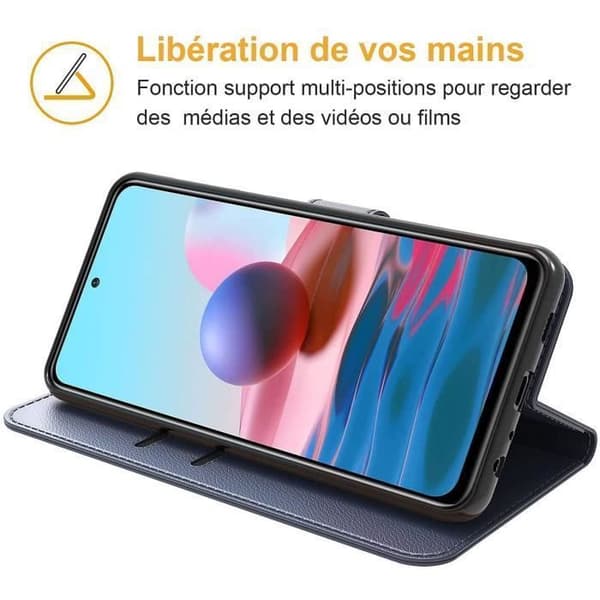 Mobilskal - ANNORLUNDA - Redmi Note 10/10S - Mörkblå - Läderlook - 360° skydd