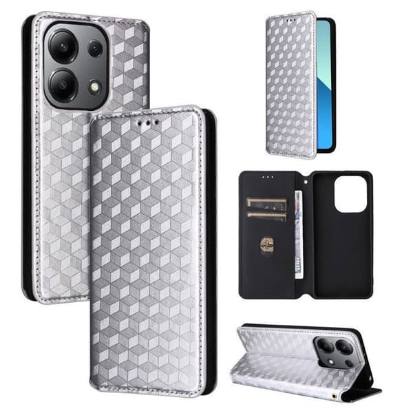 Etui Housse - ANDERLEDES - Xiaomi Redmi Note 13 4G - PU Læder - Magnetlukning - Sølv