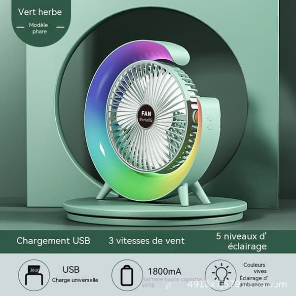 Kontorventilator - LEYUANDODO - BRÆNDER - Ventilator + natlampe - Rullende lys - Himmelblå