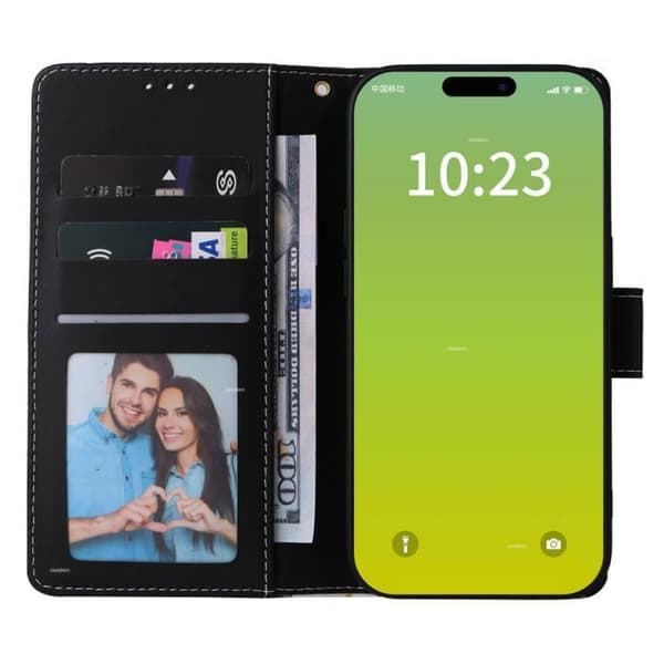 Etui til iPhone 15 Pro - ANDERLEDES - PU Læder Cover - Magnetisk Beskyttelse - Kortlommer - Sort