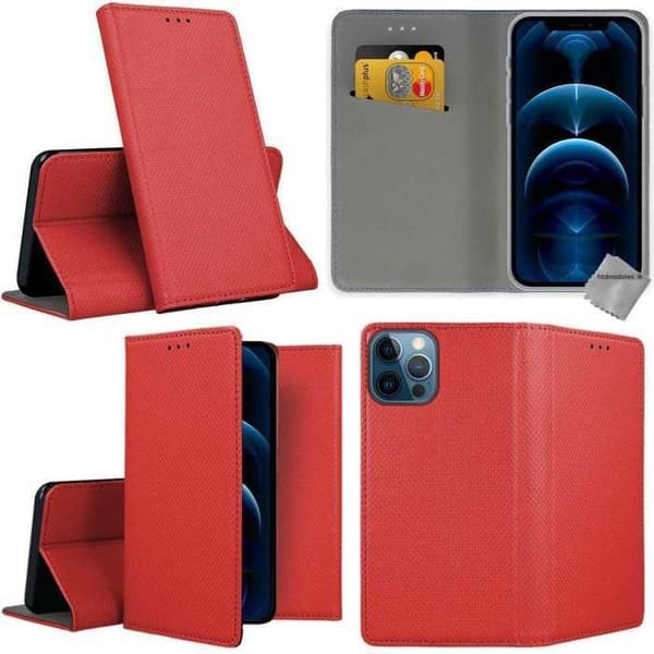 Plånboksfodral - ANNORLUNDA - iPhone 12 / 12 Pro - Silikon - Röd Magnet - Magnetisk