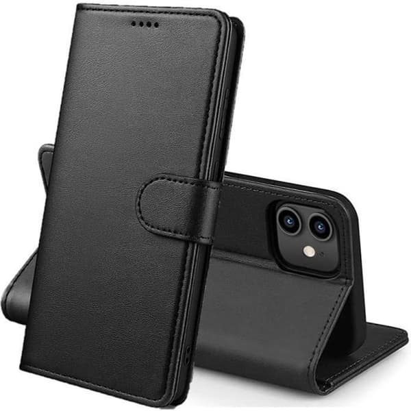 Coque - Phonillico® - iPhone 12/12 PRO - Sort Pung - Video Støtte - Læder Effekt