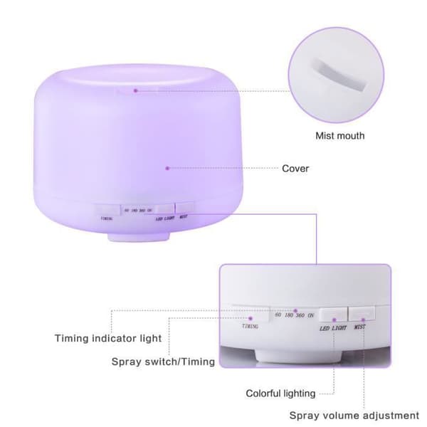 Æterisk olie diffuser - ANDERLEDES - Ultralyd - 500 ml - 7 LED - Stille