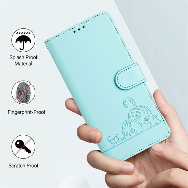 Skydd för Realme C65 4G - ANNORLUNDA - Stötsäker - RFID-blockering - Kortfack - Grön katt