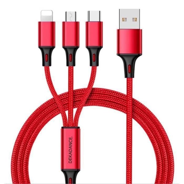Laddkabel - ANNAT - 3 i 1 - USB-C, Micro-USB, Lightning - 1.2m - 2-pack Röd