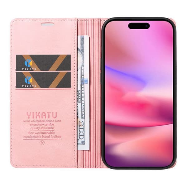 Cover Etui Beskyttelse - ANDERLEDES - iPhone 16 - PU Læder - Rosa - Magnetisk