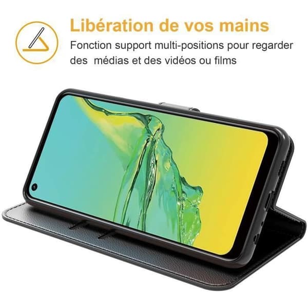 Mobilskal - ANNORLUNDA - Oppo A53/A53S 2020 - Läder med mikrofiberfoder - Svart - Multifunktionell