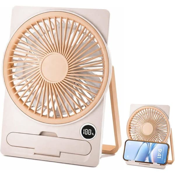 Bordventilator - Mini sammenfoldelig - Batteri 1800 mAh - 5 hastigheder - LED-display