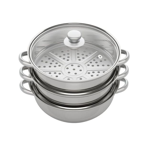 Dampgryde - OUKANING - 28 cm - 3 lag - Rustfrit stål - Glaslåg