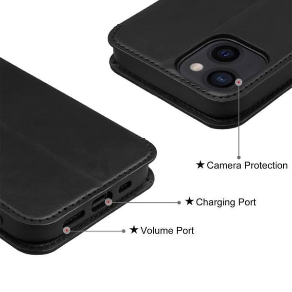 iPhone 15 Cover - ANDERLEDES - Læderlook - Magnetlukning - 360° Beskyttelse - Sort