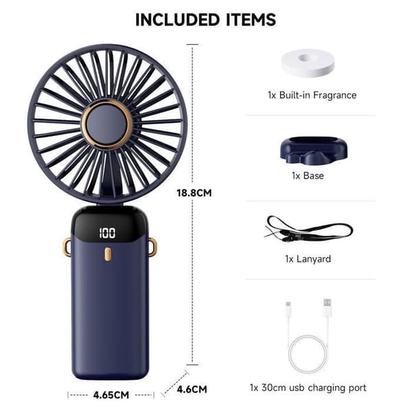 Bærbar ventilator - ANDERLEDES - 5 i 1 - 2500 mAh - 5 hastigheder - Foldbar til 90°
