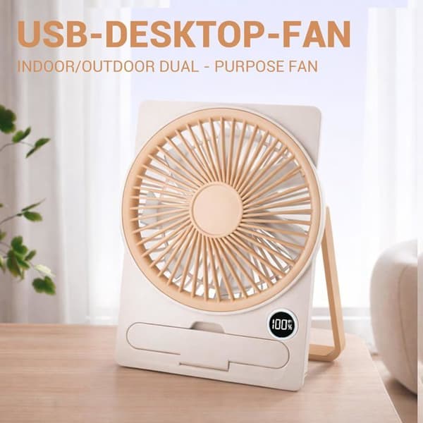 Bordventilator - Mini sammenfoldelig - Batteri 1800 mAh - 5 hastigheder - LED-display