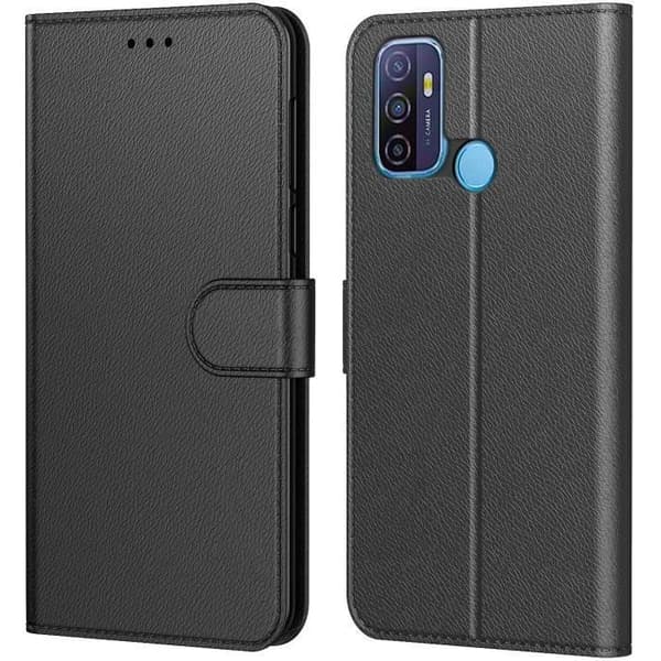 Mobilskal - ANNORLUNDA - Oppo A53/A53S 2020 - Läder med mikrofiberfoder - Svart - Multifunktionell