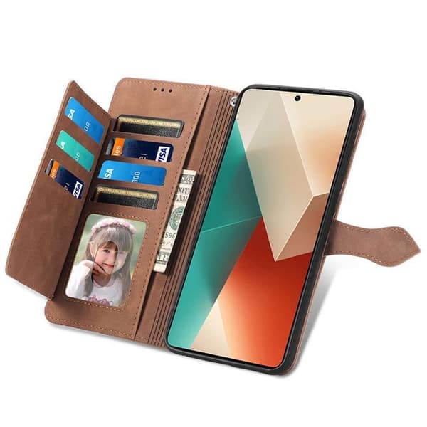 Mobilskal - ANNORLUNDA - Xiaomi Redmi Note 13 5G - PU-läder - Stötsäker - Kortfack