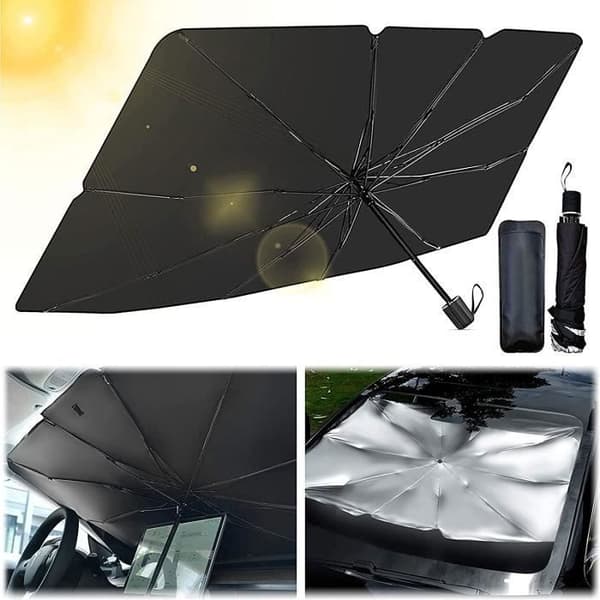 Solskydd bil - ANNORLUNDA - Fällbar - 79x145 cm - UV-skydd - Titan silver