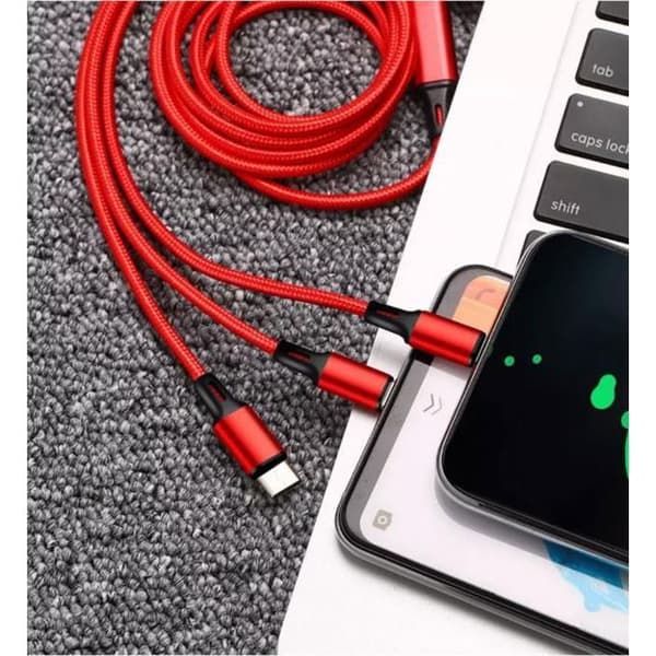 Laddkabel - ANNAT - 3 i 1 - USB-C, Micro-USB, Lightning - 1.2m - 2-pack Röd