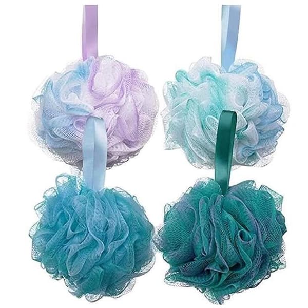 Badsvamp - 4-pack luffa 75 g - Blå - Mjuk exfolierande - Lång rem