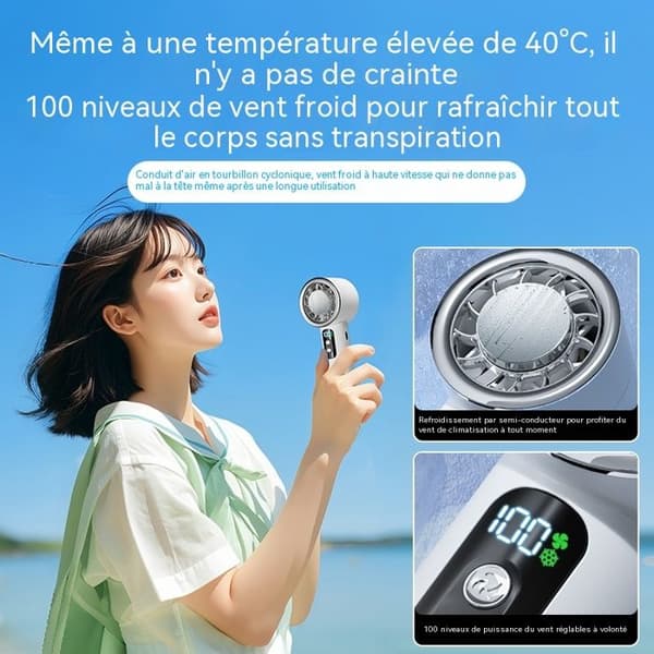 Mini bærbar ventilator - LEYUANDODO - BRÆNDER - Æblegrøn - Genopladelig USB - Digital skærm