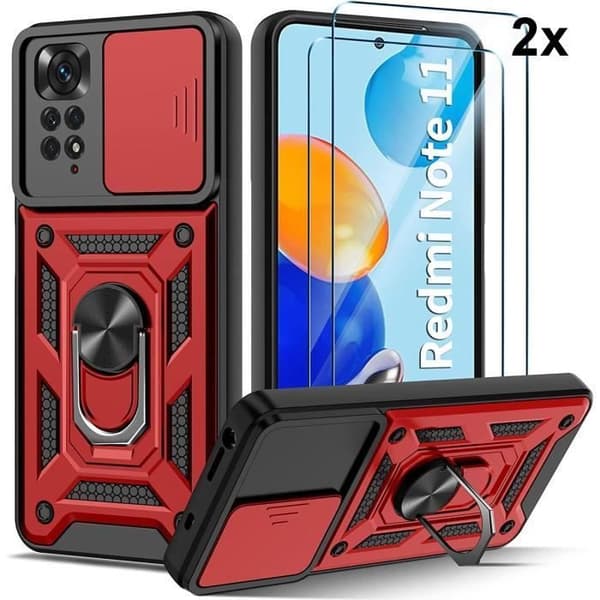 Mobilskal - ANNORLUNDA - REDMI NOTE 11 - 11S 4G - Stötsäker - 2 härdade glas - Rotationsstöd