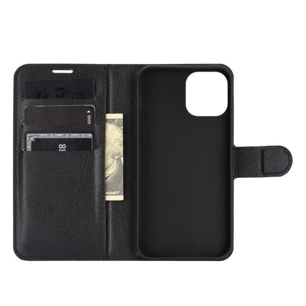 Plånboksfodral - ANNORLUNDA - iPhone 12 - Läder med mikrofiberfoder - Svart - Stötsäker och fallskydd