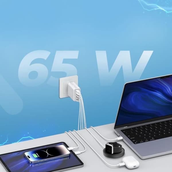 5-port oplader - ANDERLEDES - 65W - 2 USB C - 2 USB - 1 QC 3.0